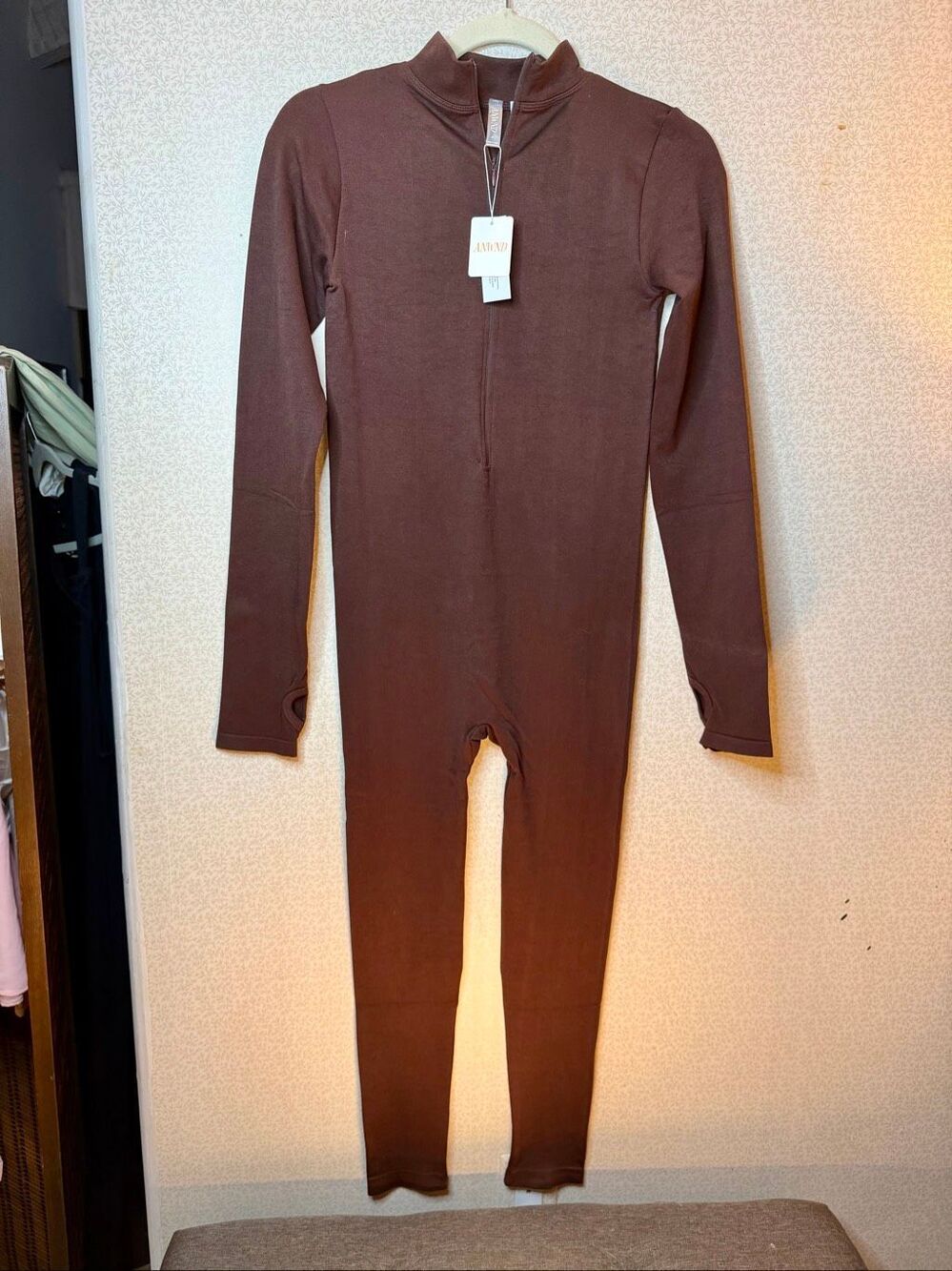 ANWND chocolate, brown, long sleeve unitard jumpsuit
